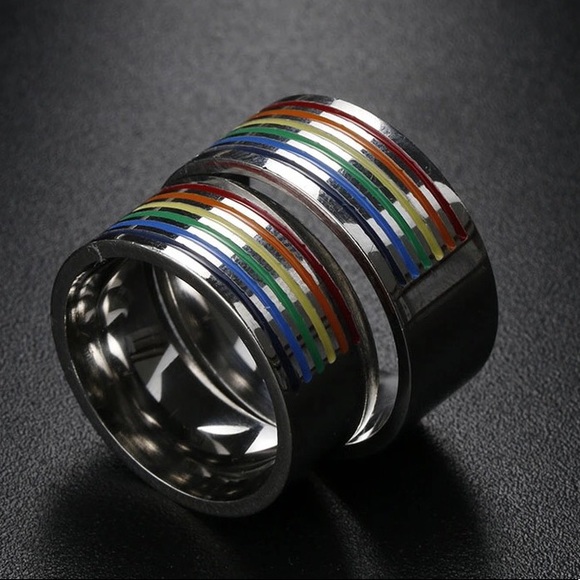 REDUCED Stainless Steel Wide Unisex Pride Ring S 8 - Picture 3 of 6